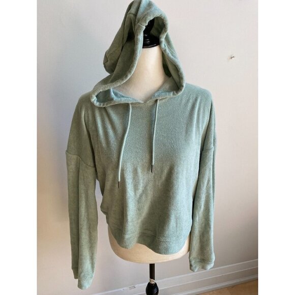 𝅺WAYF Bnwot Women Green Terry Hooded Sweater Sz Small - Picture 2 of 8